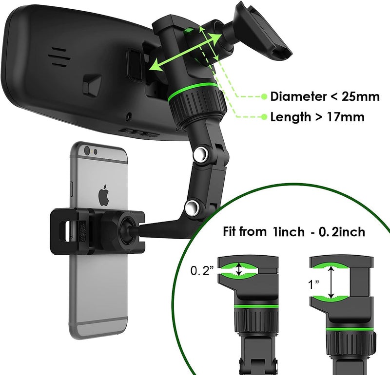 360° Rotatable Rearview Mirror Phone Holder – Retractable Arm