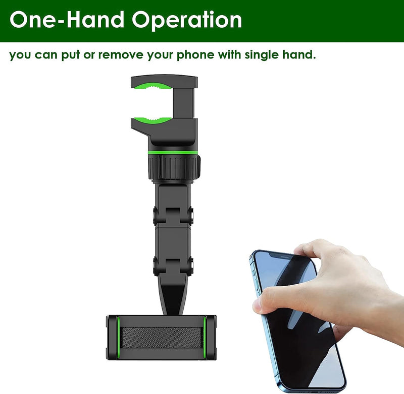 360° Rotatable Rearview Mirror Phone Holder – Retractable Arm