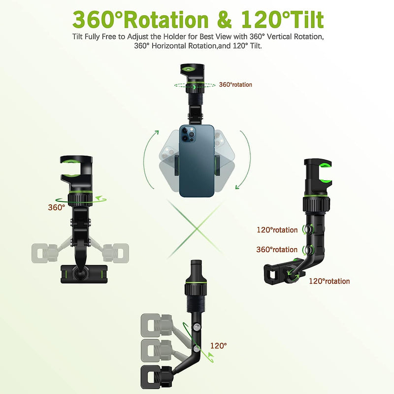 360° Rotatable Rearview Mirror Phone Holder – Retractable Arm
